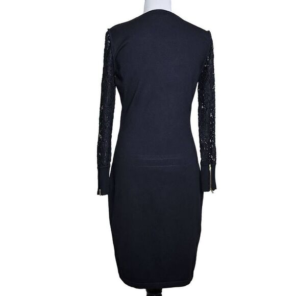 Calvin Klein Long Sleeve Lace Zipper Midi Dress Black Medium - Picture 10 of 11